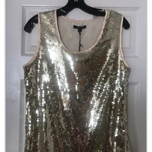 TIMELESS NAEEM KHAN Gold Sequins Size 14 Lined Tank Top. NWT
